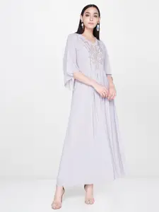 AND Women Grey Floral Embroidered Maxi Dress