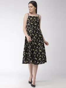 plusS Women Black & Yellow Floral Print A-Line Dress
