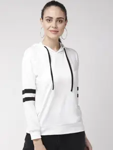 plusS Women White Solid Hooded Sweatshirt