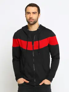 Maniac Men Black & Red Colourblocked Hooded Sweatshirt