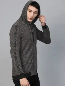 SPYKAR Men Charcoal Grey Self Design Hooded Sweatshirt