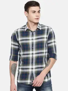 SPYKAR Men Olive Green & White Checked Slim Fit Casual Shirt