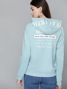 Kook N Keech Women Blue & White Printed Hooded Sweatshirt