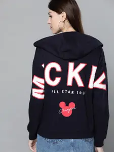 Kook N Keech Disney Women Navy Blue Printed Back Hooded Sweatshirt