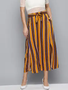 Marie Claire Women Mustard Yellow & Purple Striped A-Line Skirt