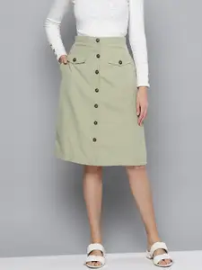 Marie Claire Women Green Solid A-Line Skirt
