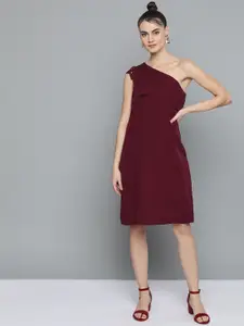 Marie Claire Burgundy One Shoulder A-Line Dress
