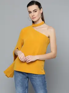 Marie Claire Women Mustard Yellow One-Shoulder Solid Top