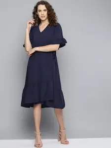 Marie Claire Women Navy Blue Solid Wrap Dress