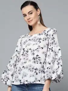 Marie Claire Women Off-White & Navy Floral Print Top