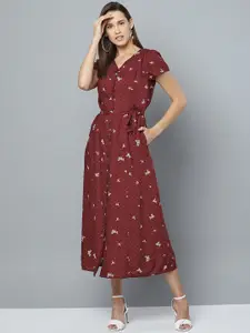 Marie Claire Women Maroon & White Printed Maxi Dress