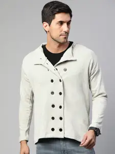 Campus Sutra Men Grey Melange Solid Tailored Jacket