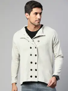 Campus Sutra Men Grey Melange Solid Tailored Jacket