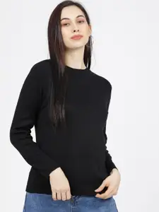 Tokyo Talkies Women Black Solid Sweater