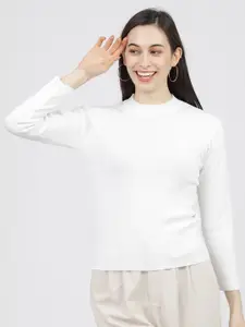 Tokyo Talkies Women Off-White Solid Sweater