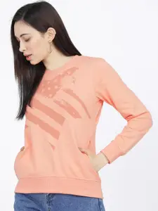 Tokyo Talkies Women Peach-Coloured Printed Sweatshirt