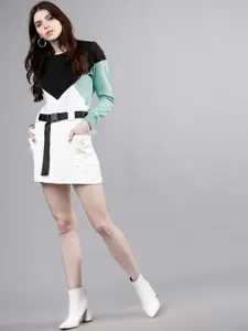 Tokyo Talkies Women Black & Green Colourblocked Sweatshirt