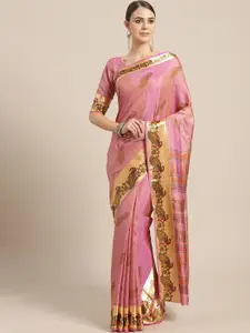 Saree mall Pink & Golden Dual Tone Printed Saree
