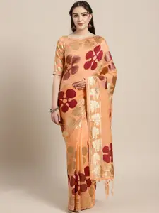 Saree mall Peach-Coloured & Golden Woven Design Saree