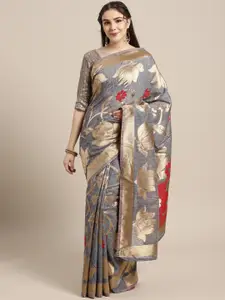 Saree mall Grey & Golden Woven Design Saree