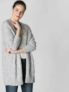 Vero Moda Women Grey Self Design Sweater