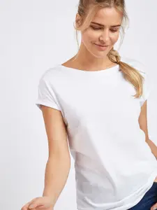 NEXT Women White Solid Round Neck Pure Cotton T-shirt