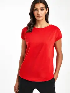 NEXT Women Red Solid Round Neck Pure Cotton T-shirt