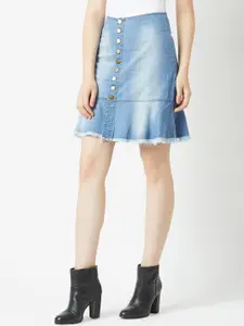 Miss Chase Women Washed Denim Trumpet Above Knee Skirt