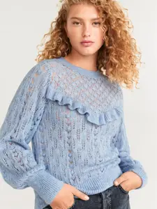 MANGO Women Blue Open Knit Pullover