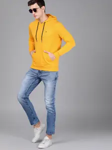 WROGN Men Mustard Solid Slim Fit Hooded Sweatshirt
