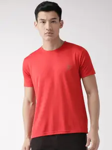 CHKOKKO Men Red Solid Round Neck Running T-shirt