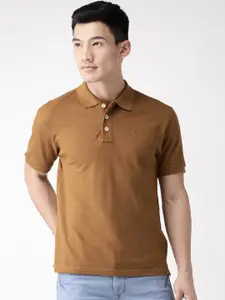 CHKOKKO Men Brown Solid Polo Collar T-shirt