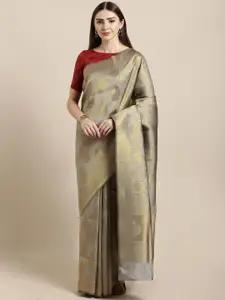 Mitera Grey & Gold-Toned Silk Blend Woven Design Banarasi Saree