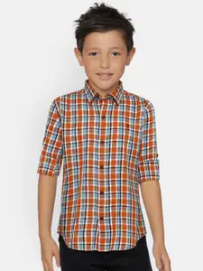 Gini and Jony Boys Orange & Blue Regular Fit Checked Casual Shirt