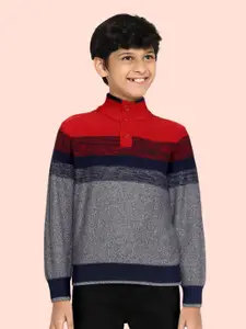Gini and Jony Boys Red & Charcoal Grey Striped Pullover Sweater