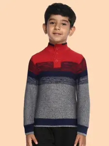 Gini and Jony Boys Red & Navy Colourblocked Pullover Sweater