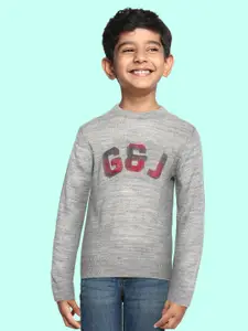 Gini and Jony Boys Grey Melange Self-Design Detail Sweater