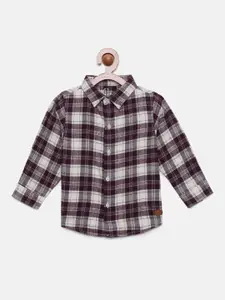 Gini and Jony Boys Burgundy & Off-White Regular Fit Checked Casual Shirt