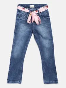 Gini and Jony Girls Blue Regular Fit Mid-Rise Clean Look Stretchable Jeans with Belt