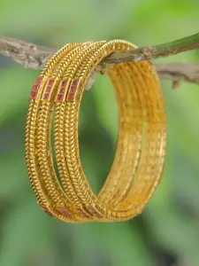 Adwitiya Collection Women Set of 4 24 kt Gold-Plated Stone Studded Handcrafted Bangles