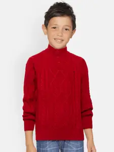Gini and Jony Boys Red Self Cable Knit Pullover Sweater