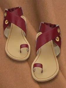 AADY AUSTIN Women Maroon Embellished One Toe Flats
