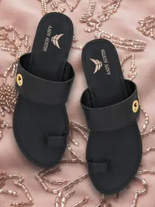 AADY AUSTIN Women Black Embellished One Toe Flats