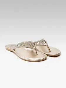Carlton London Women Silver-Toned Embellished Open Toe Flats