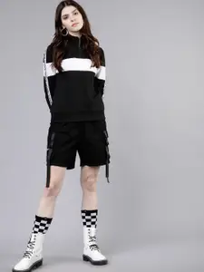 Tokyo Talkies Women Black & White Colourblocked Pullover Sweatshirt