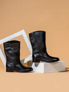 Saint G Black Leather Zipper Detail Mid-Top Regular Boots