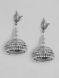 justpeachy Silver-Plated Oxidised Dome Shaped Jhumkas