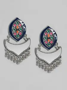Just Peachy Silver-Plated & Navy Blue Contemporary Drop Earrings