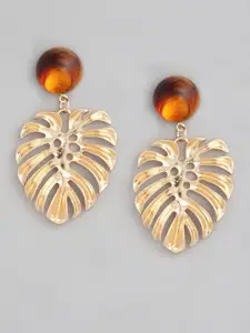 justpeachy Gold-Plated Leaf Shaped Drop Earrings