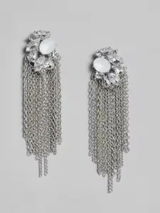 justpeachy Silver-Plated Chain Design Drop Earrings